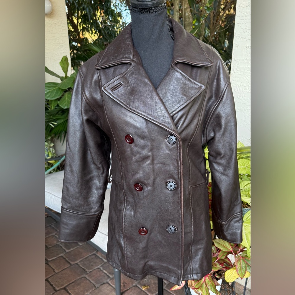 Vintage American Born Coat Women Small Brown Leather Jacket Lined Retro Y2K